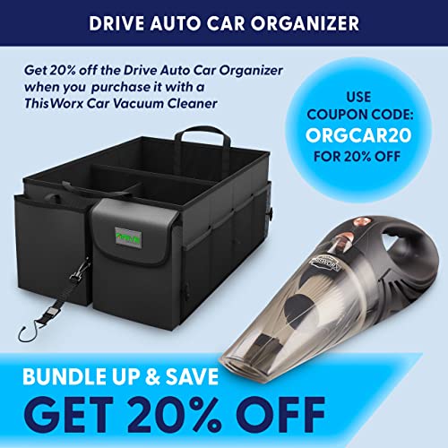 THISWORX Car Vacuum Cleaner - Portable, High Power, Mini Handheld Vacuum w/ 3 Attachments, 16 Ft Cord & Bag - 12v, Small Auto Accessories Kit for Interior Detailing - Black