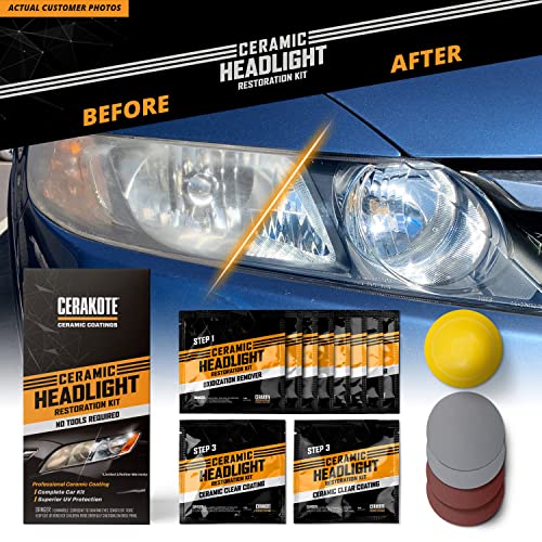 CERAKOTE Ceramic Headlight Restoration Kit – Guaranteed to Last As Long As You Own Your Vehicle – Brings Headlights Back to Like New Condition - 3 Easy Steps - No Power Tools Required