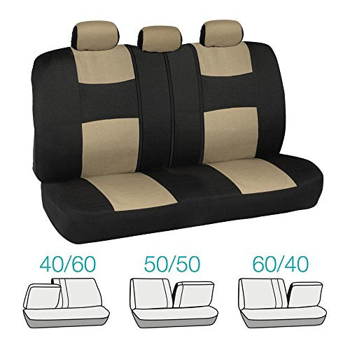 BDK PolyPro Car Seat Covers Full Set in Beige on Black – Front and Rear Split Bench Car Seat Cover, Easy to Install, Interior Covers for Auto Truck Van SUV