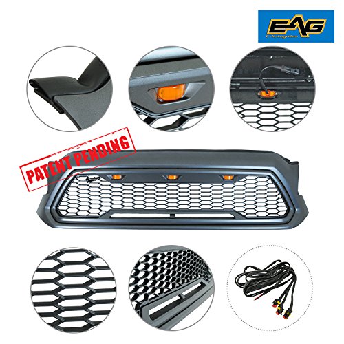 EAG Replacement Upper ABS Grille Front Grill with Amber LED Lights - Charcoal Gray Fit for 12-15 Tacoma
