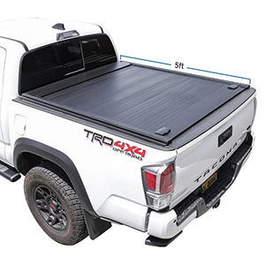 Syneticusa Retractable Hard Tonneau Cover Fits 2016-2022 Toyota Tacoma 5' (60") Truck Bed Matte Black Aluminum Low Profile Waterproof