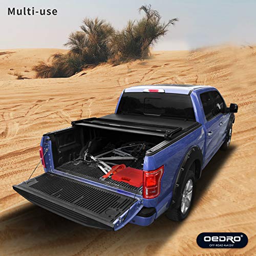 oEdRo Soft Tri-fold Truck Bed Tonneau Cover Compatible with 2016-2022 Toyota Tacoma with 5ft Bed, Fleetside with Track Rail System(Excl. Trail)