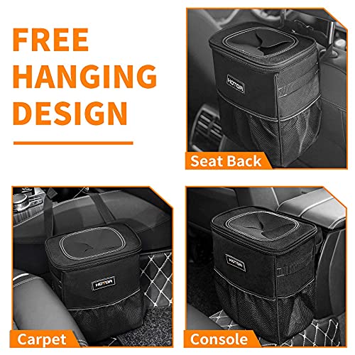 HOTOR Car Trash Can with Lid and Storage Pockets, 100% Leak-Proof Car Organizer, Waterproof Car Garbage Can, Multipurpose Trash Bin for Car - Black