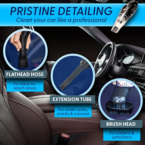 THISWORX Car Vacuum Cleaner - Portable, High Power, Mini Handheld Vacuum w/ 3 Attachments, 16 Ft Cord & Bag - 12v, Small Auto Accessories Kit for Interior Detailing - Black