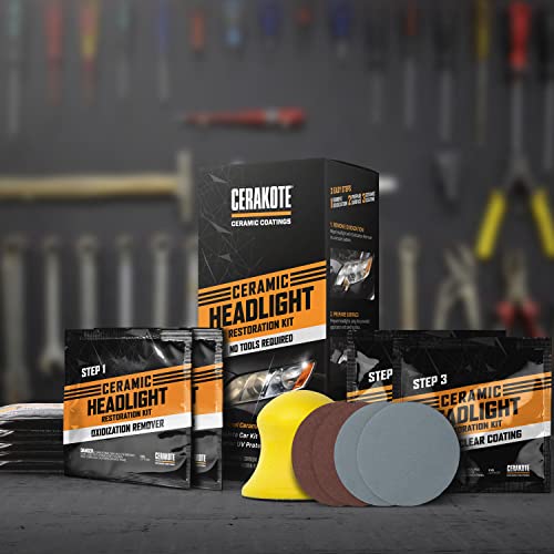 CERAKOTE Ceramic Headlight Restoration Kit – Guaranteed to Last As Long As You Own Your Vehicle – Brings Headlights Back to Like New Condition - 3 Easy Steps - No Power Tools Required