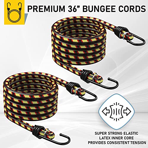 AUGO Ratchet Tie Down Straps –4 PK– 15 FT – 2,200 LB Break Strength – Safety Lock S Hooks –for Moving Cargo, Appliances, Lawn Equipment, Motorcycle – Includes 2 Bungee Cords, 4 Soft Loops, Storage Bag