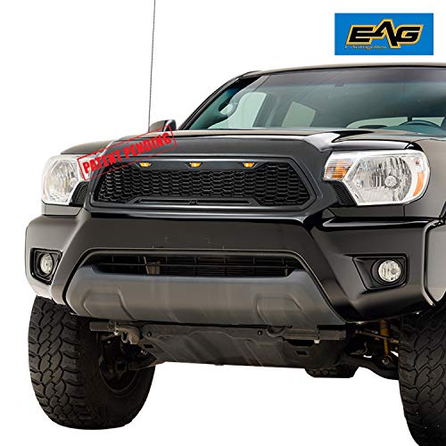 EAG Replacement Upper ABS Grille Front Grill with Amber LED Lights - Charcoal Gray Fit for 12-15 Tacoma