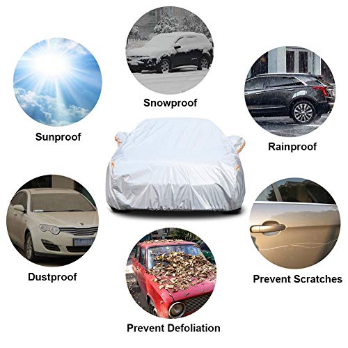 Kayme 6 Layers Car Cover Waterproof All Weather for Automobiles, Outdoor Full Cover Rain Sun UV Protection with Zipper Cotton, Universal Fit for Sedan (Up to 177 inch)
