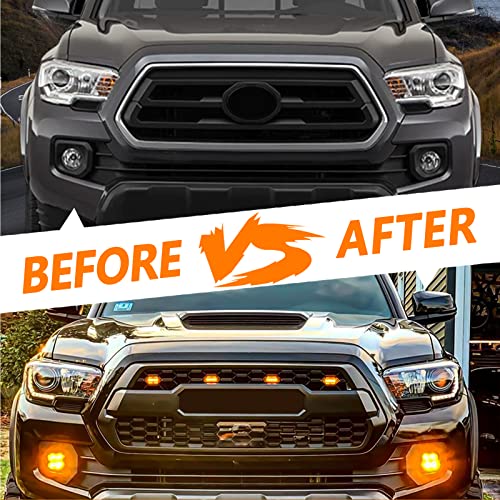 Replacement Grill for Tacoma Pro 2016-2021 Front Grill with Grey Letters Lights including Limited SR5 SR Sport Off-Road (Amber Lights)
