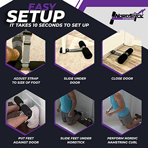 NordStick Nordic Hamstring Curl Strap - Upgraded Stability, Speed, Comfort - PT Pro Created - 10 Second Setup, 300LB Cap - Nordic Curl Ab Home Fitness Equipment - Ab, Spanish Squats, Razor Curl