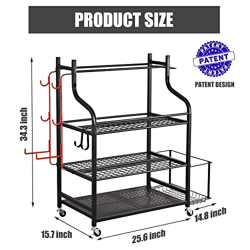 Mythinglogic Yoga Mat Storage Racks,Home Gym Storage Rack for Dumbbells Kettlebells Foam Roller, Yoga Strap and Resistance Bands, Workout Equipment Storage Organizer With Hooks and Wheels