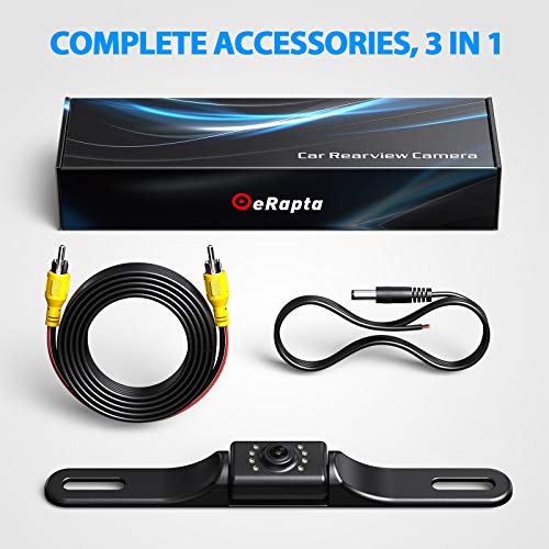 HD eRapta ERT01 Backup Camera Rear View License Plate Reverse Camera Universal for Pickup Truck Car SUV 149° Perfect Angle Night Vision 9 Level Waterproof HD 720 Image 3.0 Generation