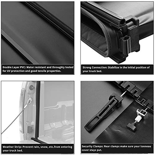 oEdRo Soft Tri-fold Truck Bed Tonneau Cover Compatible with 2016-2022 Toyota Tacoma with 5ft Bed, Fleetside with Track Rail System(Excl. Trail)