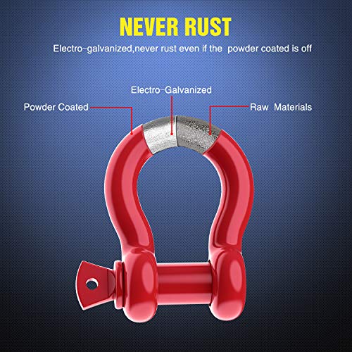 Nilight 2 Pack 3/4" D-Ring Shackle 4.75 Ton (9500 Lbs) Capacity with 7/8" Pin Heavy Duty Off Road Recovery Shackle with Isolators & Washer Kit for Jeep Truck Vehicle, Red (90053B)