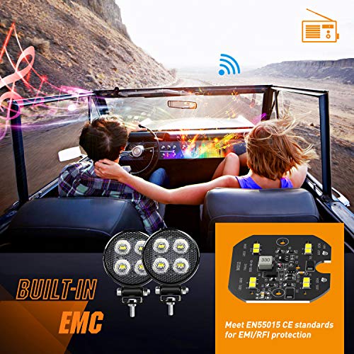 Nilight 2PCS 3Inch Led Pods Round 1500LM Built-in EMC Work Light 90° Flood Beam Angle for Offroad Lights Side Light Rear Back-Up Light for Tractor Truck Motorcycle Boat ATV UTV, 5 Years Warranty
