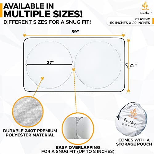 EcoNour Car Windshield Sun Shade with Storage Pouch | Durable 240T Material Car Sun Visor for UV Rays and Sun Heat Protection | Car Interior Accessories for Sun Heat | Classic (59 inches x 29 inches)