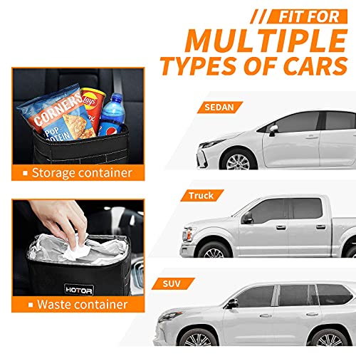 HOTOR Car Trash Can with Lid and Storage Pockets, 100% Leak-Proof Car Organizer, Waterproof Car Garbage Can, Multipurpose Trash Bin for Car - Black