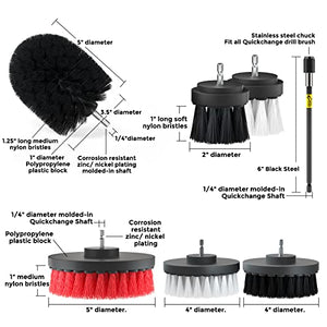 Holikme 20Piece Drill Brush Attachments Set,Black Scrub Pads & Sponge, Power Scrubber Brush with Extend Long Attachment All Purpose Clean for Grout, Tiles, Sinks, Bathtub, Bathroom, Kitchen & Automo