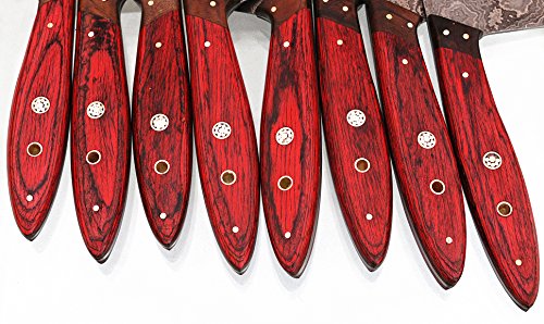 W Trading-Custom Hand made damascus steel blade Professional kitchen knives 8 PCS chef kitchen knife set with leather pouch for storage. WT-1046-8