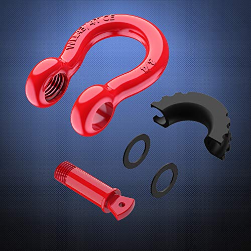 Nilight 2 Pack 3/4" D-Ring Shackle 4.75 Ton (9500 Lbs) Capacity with 7/8" Pin Heavy Duty Off Road Recovery Shackle with Isolators & Washer Kit for Jeep Truck Vehicle, Red (90053B)