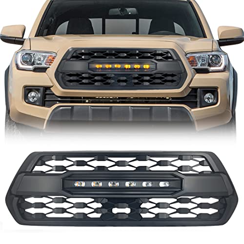MEGAIE TRD Pro Style Grille Compatible with Tacoma 2016 2017 2018 2019 2020 2021, Matte Black Front Grill with LED Off-Road Lights