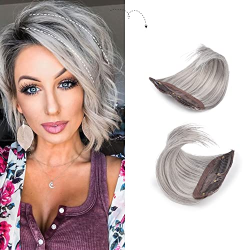 REECHO 2 pack 4 inch Short Thick Hairpieces Adding Extra Hair Volume Clip in Hair Extensions Hair Topper for Thinning Hair Women Color Grey/Brown/Silver/White Mixed