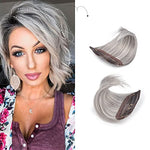 REECHO 2 pack 4 inch Short Thick Hairpieces Adding Extra Hair Volume Clip in Hair Extensions Hair Topper for Thinning Hair Women Color Grey/Brown/Silver/White Mixed