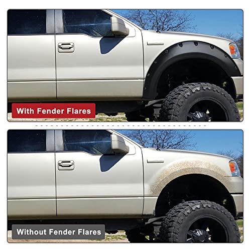 LEDKINGDOMUS Fender Flares Kit Compatible for 2004-2008 Ford F150 Styleside, 2006-2008 Lincoln Mark LT, Dura-Flex Material Textured Matte Black Finish Front Rear Wheels Pocket Rivet Style