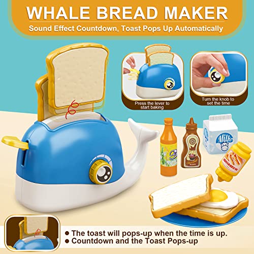 Pretend Play Kitchen Accessories Set Kitchen Toys - Kids Cooking Toys Set, Oven/ Coffee Machine/ Bread Toaster Playset, Fake Play Food Set for Toddlers, Cookware Utensils Learning Gifts for Girls Boys