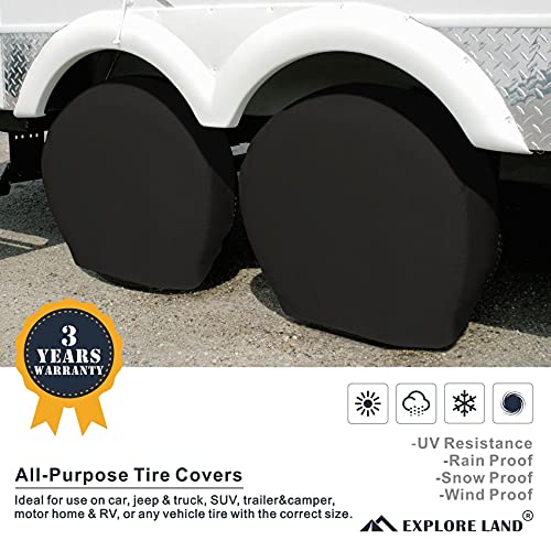 Explore Land Tire Covers 4 Pack - Tough Tire Wheel Protector for Truck, SUV, Trailer, Camper, RV - Universal Fits Tire Diameters 23-25.75 inches, Black