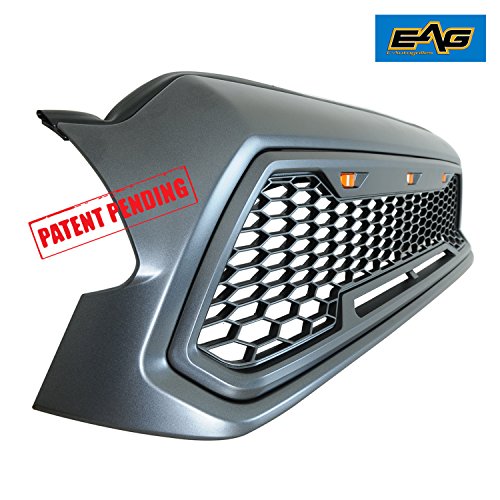 EAG Replacement Upper ABS Grille Front Grill with Amber LED Lights - Charcoal Gray Fit for 12-15 Tacoma