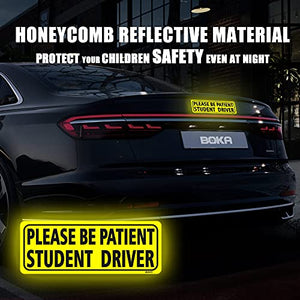 BOKA Student Driver Magnet for Car, 3 Pcs High Reflective Vehicle Bumper Magnet Safety Sign, Stronger Magnetic Bumper Sticker for New Driver Novice in Yellow, Easy to Notice (Upgraded of Large Font)