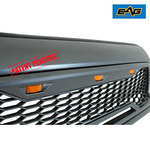 EAG Replacement Upper ABS Grille Front Grill with Amber LED Lights - Charcoal Gray Fit for 12-15 Tacoma