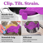 Kitchen Gizmo Snap N Strain Pot Strainer and Pasta Strainer - Adjustable Silicone Clip On Strainer for Pots, Pans, and Bowls - Purple