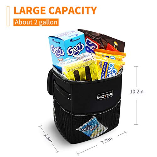 HOTOR Car Trash Can with Lid and Storage Pockets, 100% Leak-Proof Car Organizer, Waterproof Car Garbage Can, Multipurpose Trash Bin for Car - Black