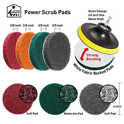 Holikme 20Piece Drill Brush Attachments Set,Black Scrub Pads & Sponge, Power Scrubber Brush with Extend Long Attachment All Purpose Clean for Grout, Tiles, Sinks, Bathtub, Bathroom, Kitchen & Automo