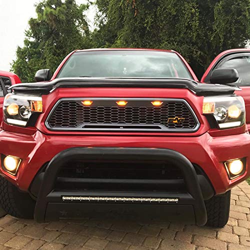 EAG Replacement Upper ABS Grille Front Grill with Amber LED Lights - Charcoal Gray Fit for 12-15 Tacoma