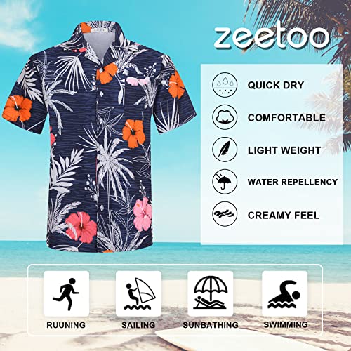 zeetoo Men's Hawaiian Shirt Short Sleeve Button Down Beach Shirts Tropical Aloha Shirt Holiday Casual Shirts Blue Large