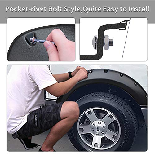 LEDKINGDOMUS Fender Flares Kit Compatible for 2004-2008 Ford F150 Styleside, 2006-2008 Lincoln Mark LT, Dura-Flex Material Textured Matte Black Finish Front Rear Wheels Pocket Rivet Style