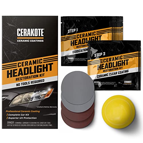 CERAKOTE Ceramic Headlight Restoration Kit – Guaranteed to Last As Long As You Own Your Vehicle – Brings Headlights Back to Like New Condition - 3 Easy Steps - No Power Tools Required