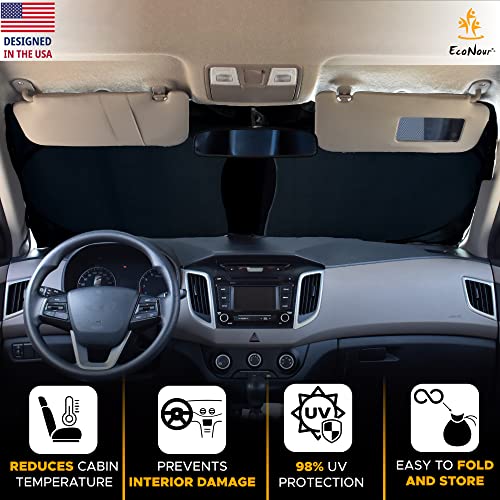 EcoNour Car Windshield Sun Shade with Storage Pouch | Durable 240T Material Car Sun Visor for UV Rays and Sun Heat Protection | Car Interior Accessories for Sun Heat | Classic (59 inches x 29 inches)