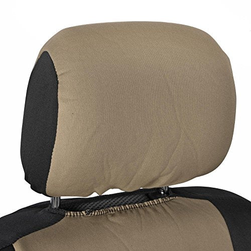 BDK PolyPro Car Seat Covers Full Set in Beige on Black – Front and Rear Split Bench Car Seat Cover, Easy to Install, Interior Covers for Auto Truck Van SUV