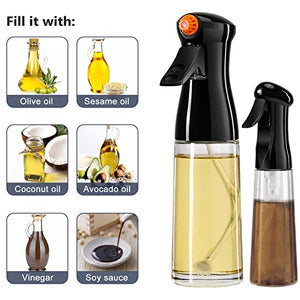 Oil Sprayer for Cooking, Olive Oil Dispenser Set Food Grade Glass Bottle, 7oz 200ml Oil Mister with 1.7oz Vinegar Cruets for Baking Salad BBQ Air Fryer Grilling Roasting Kitchen Accessories