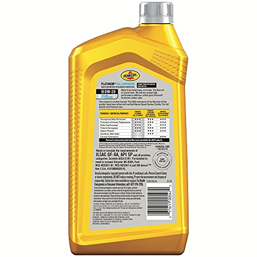 Pennzoil Platinum Full Synthetic 0W-20 Motor Oil (1-Quart, Single)