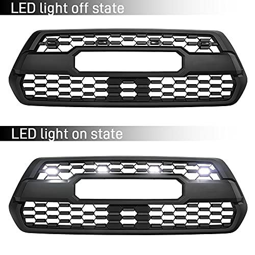 Olmcargo Replacement Grille Compatible with Tacoma 2016-2021 Pro SR5 SR Limited Off-road Sport Grille Replacement Black Grill with Grey Letters Matte Black (White Lights)