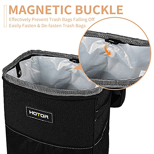 HOTOR Car Trash Can with Lid and Storage Pockets, 100% Leak-Proof Car Organizer, Waterproof Car Garbage Can, Multipurpose Trash Bin for Car - Black