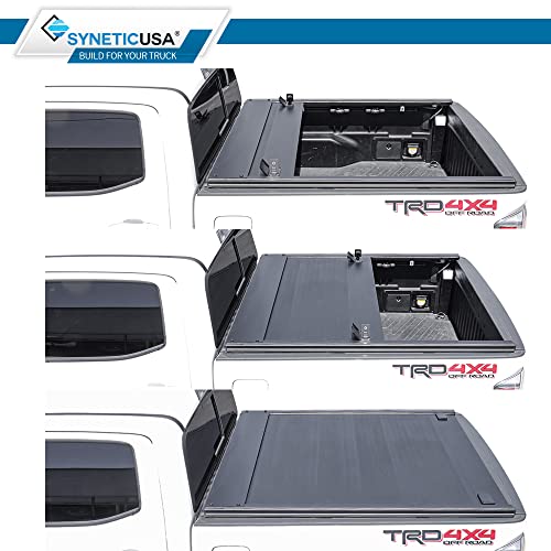 Syneticusa Retractable Hard Tonneau Cover Fits 2016-2022 Toyota Tacoma 5' (60") Truck Bed Matte Black Aluminum Low Profile Waterproof