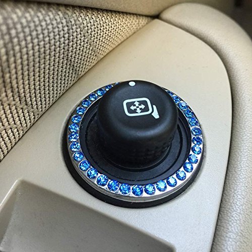 Bling Car Decor Blue Crystal Rhinestone Car Bling Ring Emblem Sticker, Bling Car Accessories for Women, Push to Start Button, Key Ignition Starter & Knob Ring, Interior Glam Car Decor Accessory (Blue)