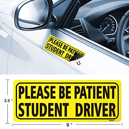 BOKA Student Driver Magnet for Car, 3 Pcs High Reflective Vehicle Bumper Magnet Safety Sign, Stronger Magnetic Bumper Sticker for New Driver Novice in Yellow, Easy to Notice (Upgraded of Large Font)