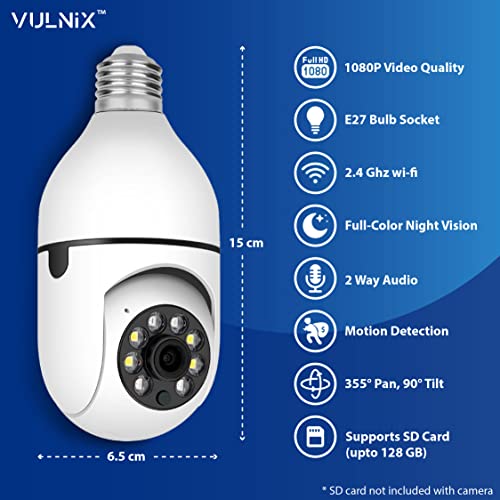 VULNiX E27 Light Bulb Camera WiFi Outdoor Indoor 1080p 360 Degree Panoramic Smart Home Security Wireless Smartbulb Cam Dome Surveillance IP HD CCTV Night Vision Lightbulb Socket Bombillo Camara